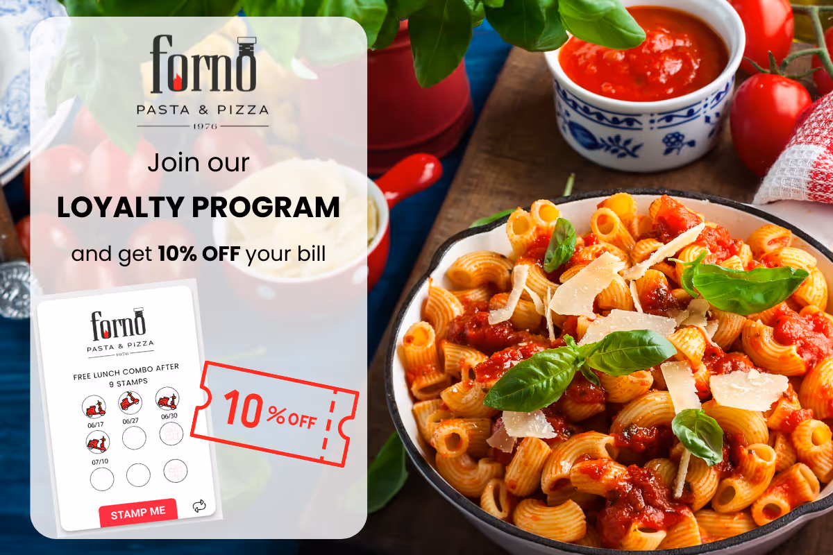An Italian restaurant's poster promoting their loyalty program.